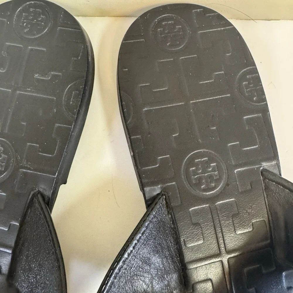 Tory Burch Flip Flop Sandals Women's Size 10M Thora Shoes Black Patent Summer
